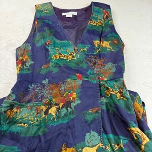 Dennis Goldsmith Vintage Dress Size 8 Horse Equestrian Print Sleeveless Rayon